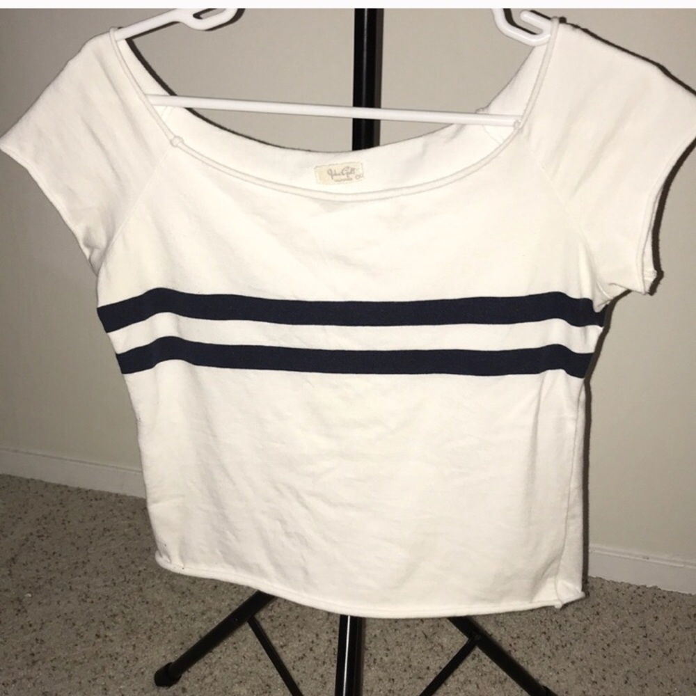 Brandy White Striped off shoulder 3:4 Top